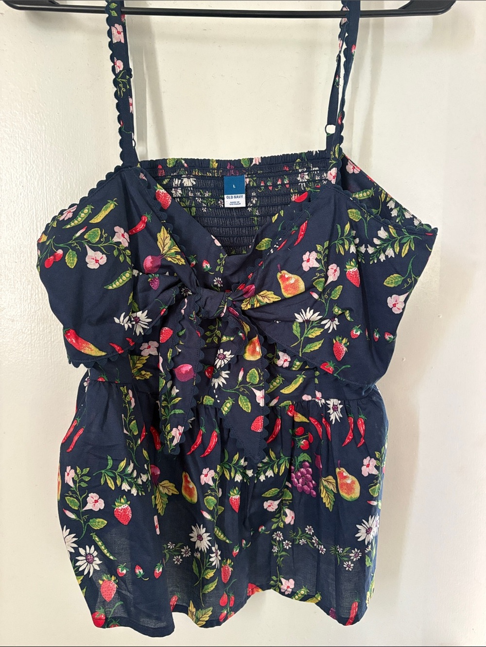Old Navy Navy Fruit & Floral Tie-Front Tank